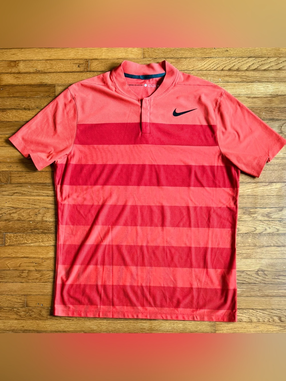 Nike Tiger Woods Burnt Orange Collarless Stripe Top L Golf